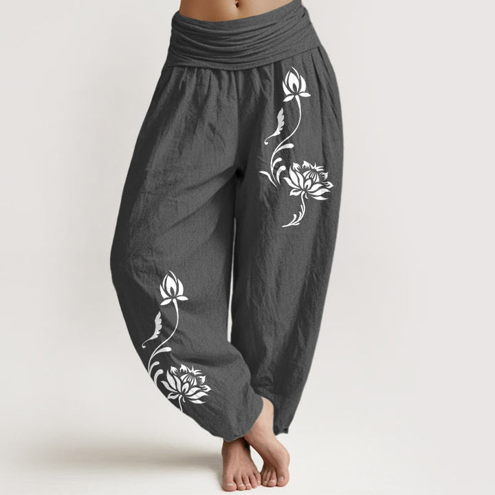 Buddha Stones Baumwoll-Haremshose mit Lotusblütenmuster und elastischem Bund für Damen - DimGray - US16, UK/AU20, EU48 (3XL) - image 8