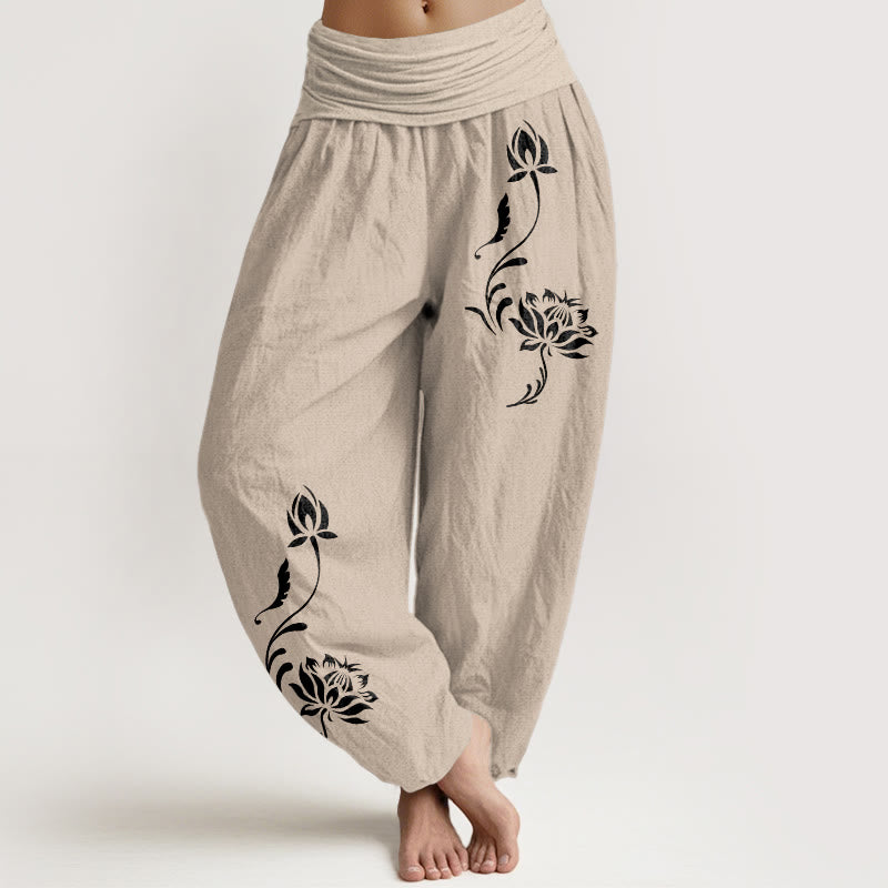 Buddha Stones Baumwoll-Haremshose mit Lotusblütenmuster und elastischem Bund für Damen - Bräunen - US16, UK/AU20, EU48 (3XL) - image 11