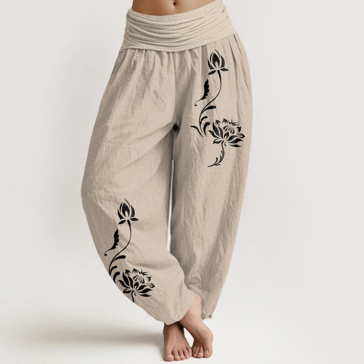 Buddha Stones Baumwoll-Haremshose mit Lotusblütenmuster und elastischem Bund für Damen - Bräunen - US16, UK/AU20, EU48 (3XL) - image 11