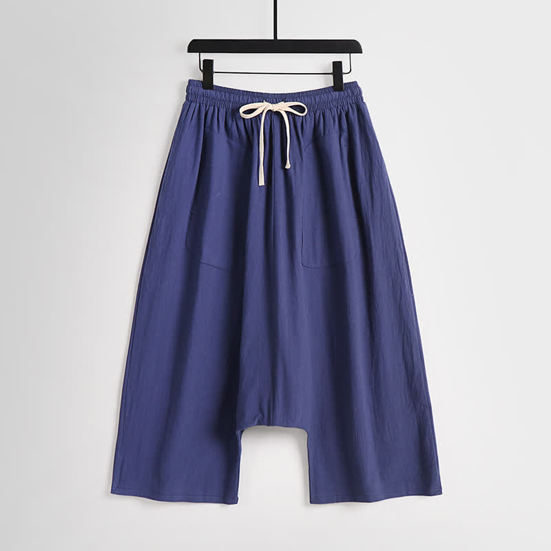 Buddha Stones Schlichte Herren-Haremshose mit tiefem Schritt aus Baumwoll-Leinen-Mischgewebe, Länge 7-8. - Indigo - US/UK/AU54, EU64 (9XL) - image 12