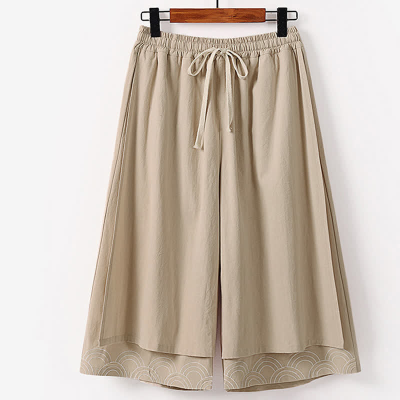 Buddha Stones Sommerliche Caprihose mit Stickerei, Baumwoll-Leinen-Mischgewebe, Herren, weites Bein und Taschen - Bräunen - US/UK/AU50, EU60 (7XL) - image 4