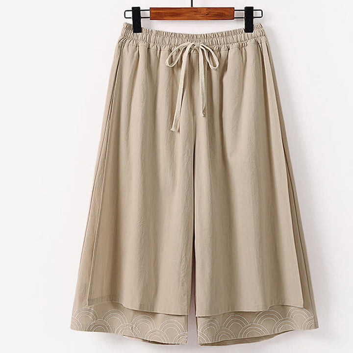 Buddha Stones Sommerliche Caprihose mit Stickerei, Baumwoll-Leinen-Mischgewebe, Herren, weites Bein und Taschen - Bräunen - US/UK/AU50, EU60 (7XL) - image 4