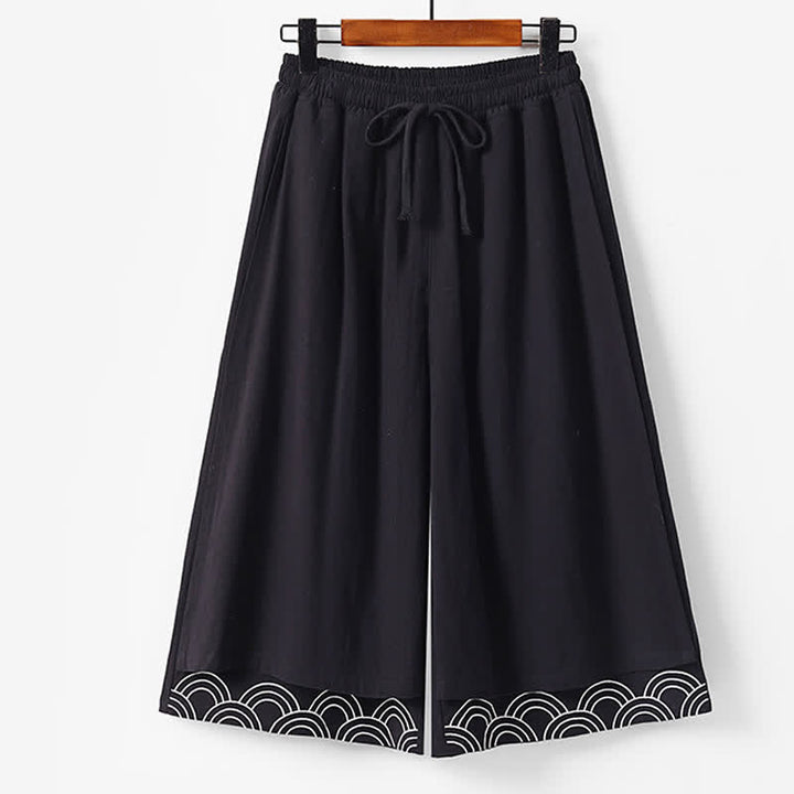 Buddha Stones Sommerliche Caprihose mit Stickerei, Baumwoll-Leinen-Mischgewebe, Herren, weites Bein und Taschen - Schwarz - US/UK/AU50, EU60 (7XL) - image 3