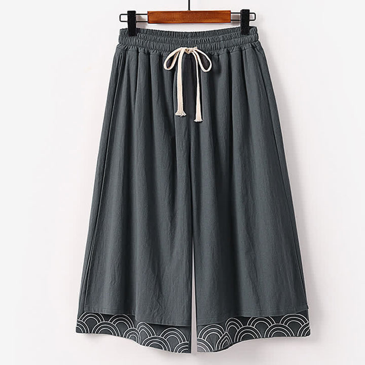 Buddha Stones Sommerliche Caprihose mit Stickerei, Baumwoll-Leinen-Mischgewebe, Herren, weites Bein und Taschen - Schiefergrau - US/UK/AU50, EU60 (7XL) - image 2