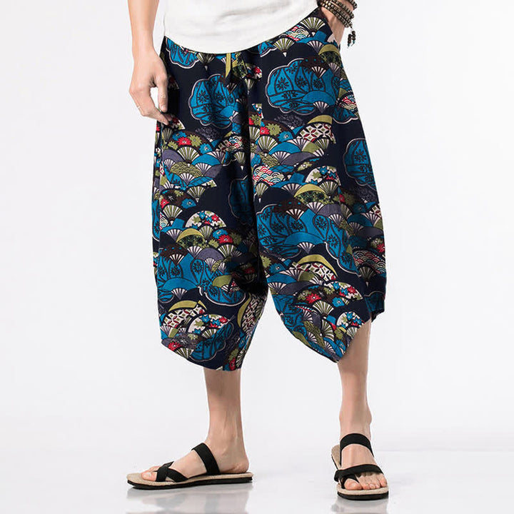 Buddha Stones Herren-Haremshose mit ethnischem Blumen- und geometrischem Muster, Länge 7-8 Zoll, mit Taschen - Lüfter - US/UK/AU46, EU56 (5XL) - image 0