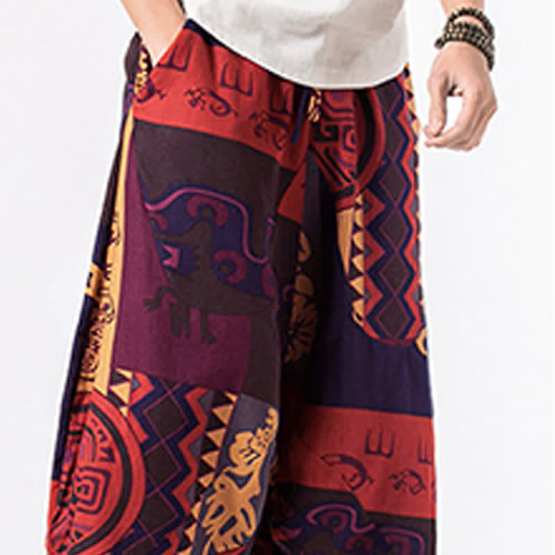 Buddha Stones Herren-Haremshose mit ethnischem Blumen- und geometrischem Muster, Länge 7-8 Zoll, mit Taschen - image 15