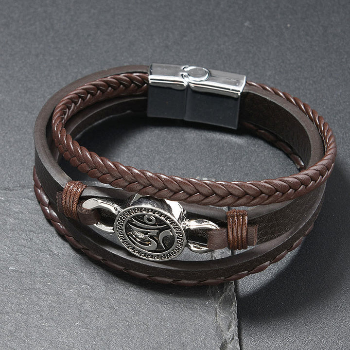 Buddha Stones ​​Om Rundes graviertes mehrlagiges geflochtenes Retro-Lederarmband - Leder in Kaffeefarbe (Handgelenkumfang: 18-19 cm) - image 3