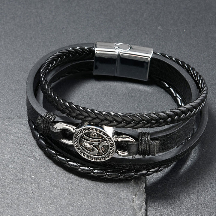 Buddha Stones ​​Om Rundes graviertes mehrlagiges geflochtenes Retro-Lederarmband - Schwarzes Leder (Handgelenkumfang: 18-19 cm) - image 1
