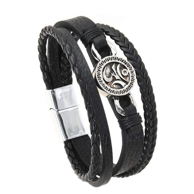 Buddha Stones ​​Om Rundes graviertes mehrlagiges geflochtenes Retro-Lederarmband - image 2