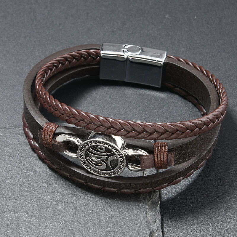 Buddha Stones ​​Om Rundes graviertes mehrlagiges geflochtenes Retro-Lederarmband - Leder in Kaffeefarbe (Handgelenkumfang: 18-19 cm) - image 3