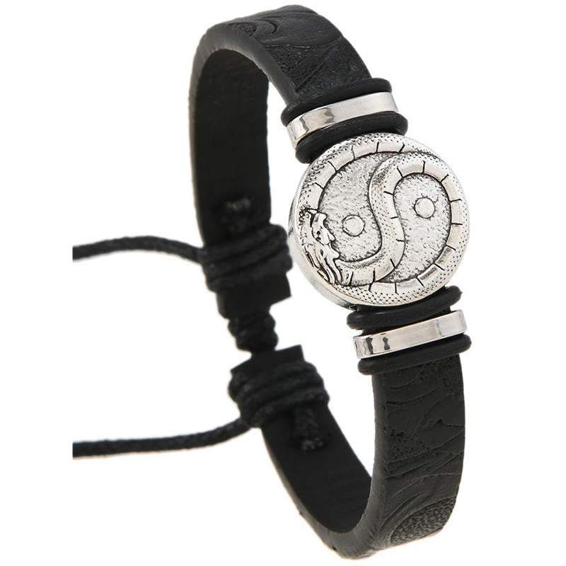 Buddha Stones Rundes, graviertes Yin-Yang-Drachen-Lederarmband - image 8
