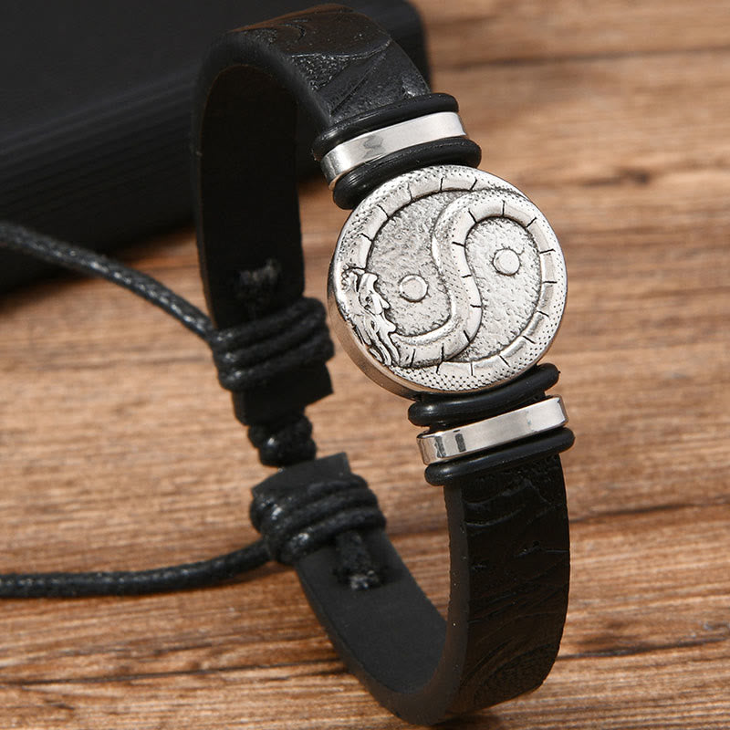 Buddha Stones Rundes, graviertes Yin-Yang-Drachen-Lederarmband - image 7