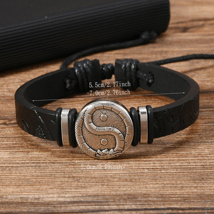 Buddha Stones Rundes, graviertes Yin-Yang-Drachen-Lederarmband - image 9