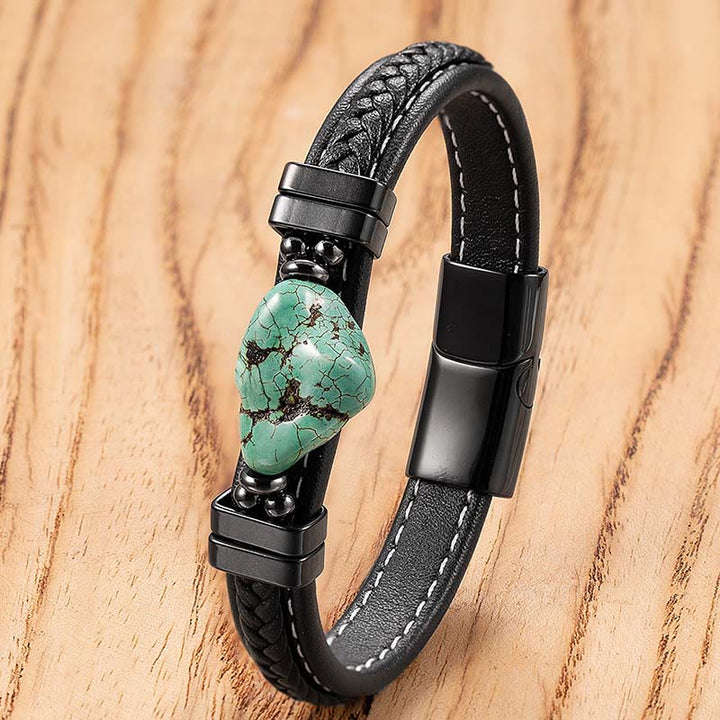 Buddha Stones Auffälliges Armband aus geflochtenem Leder mit synthetischem Türkis - Hellgrünes Leder - 21 cm - image 0