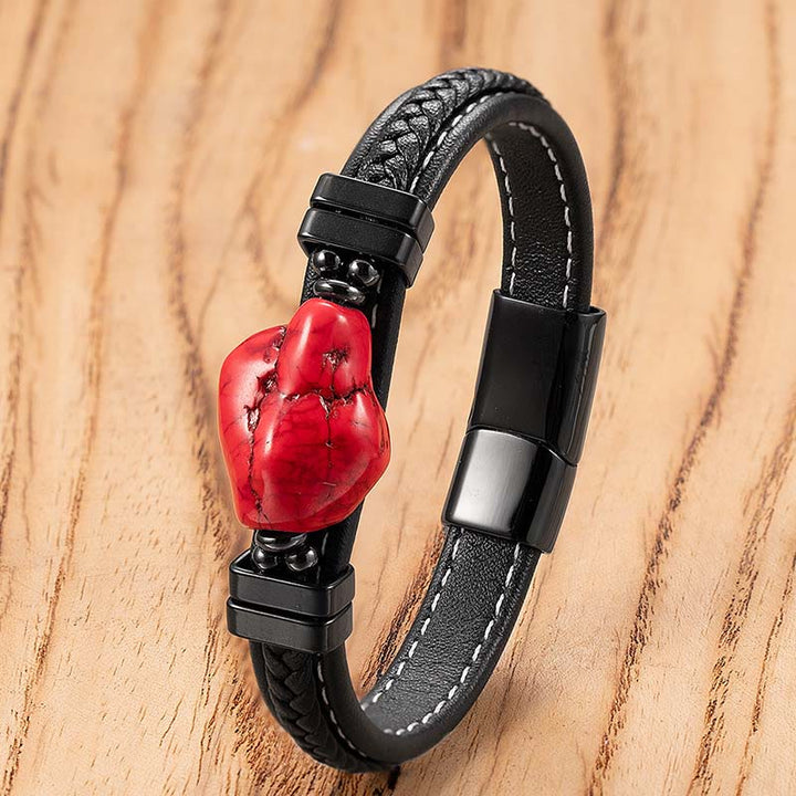 Buddha Stones Auffälliges Armband aus geflochtenem Leder mit synthetischem Türkis - Rotes Leder - 21 cm - image 4