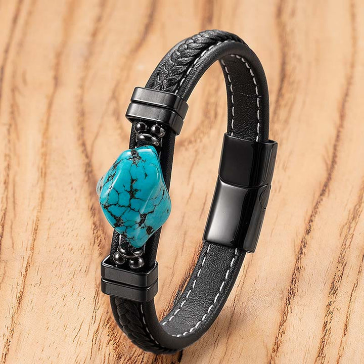 Buddha Stones Auffälliges Armband aus geflochtenem Leder mit synthetischem Türkis - Blaues Leder - 21 cm - image 1