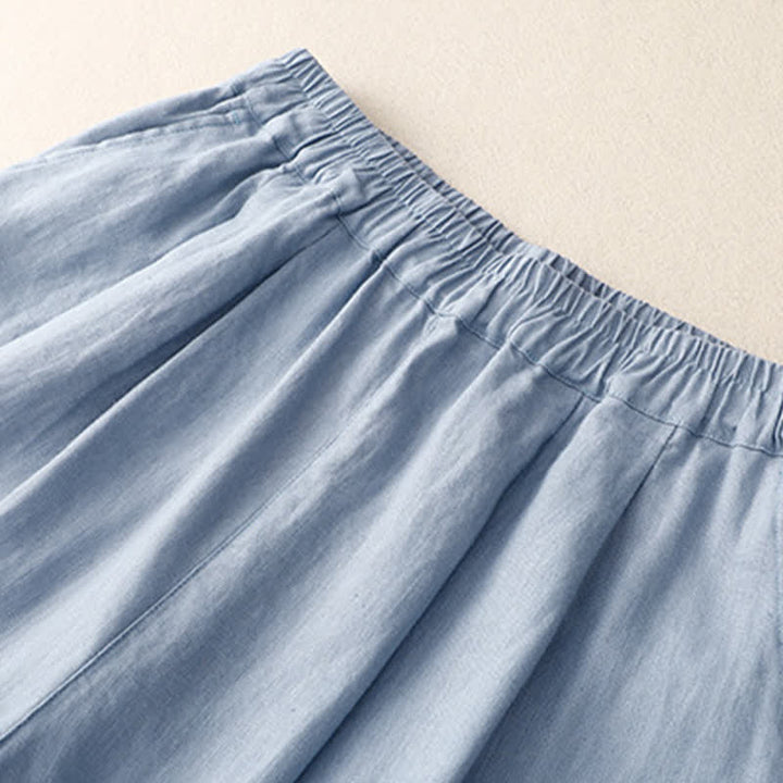 Buddha Stones Sommerliche, schlichte, elastische Hose mit zweifarbigen Bündchen, verkürztem Schnitt und Taschen für Damen - image 1