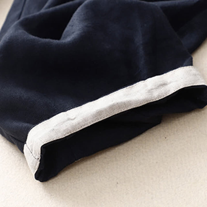 Buddha Stones Sommerliche, schlichte, elastische Hose mit zweifarbigen Bündchen, verkürztem Schnitt und Taschen für Damen - image 9