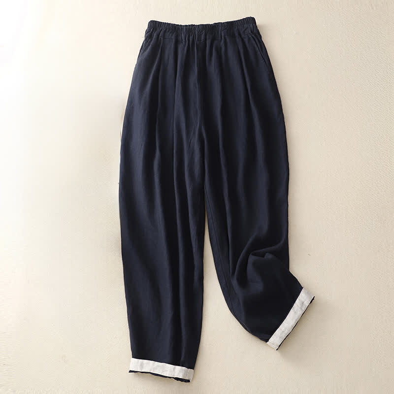 Buddha Stones Sommerliche, schlichte, elastische Hose mit zweifarbigen Bündchen, verkürztem Schnitt und Taschen für Damen - image 6