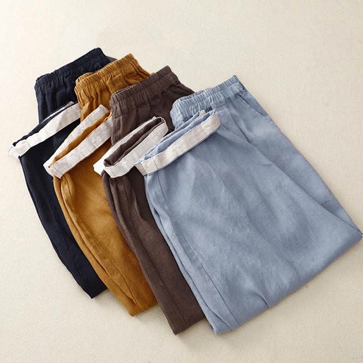 Buddha Stones Sommerliche, schlichte, elastische Hose mit zweifarbigen Bündchen, verkürztem Schnitt und Taschen für Damen - image 26