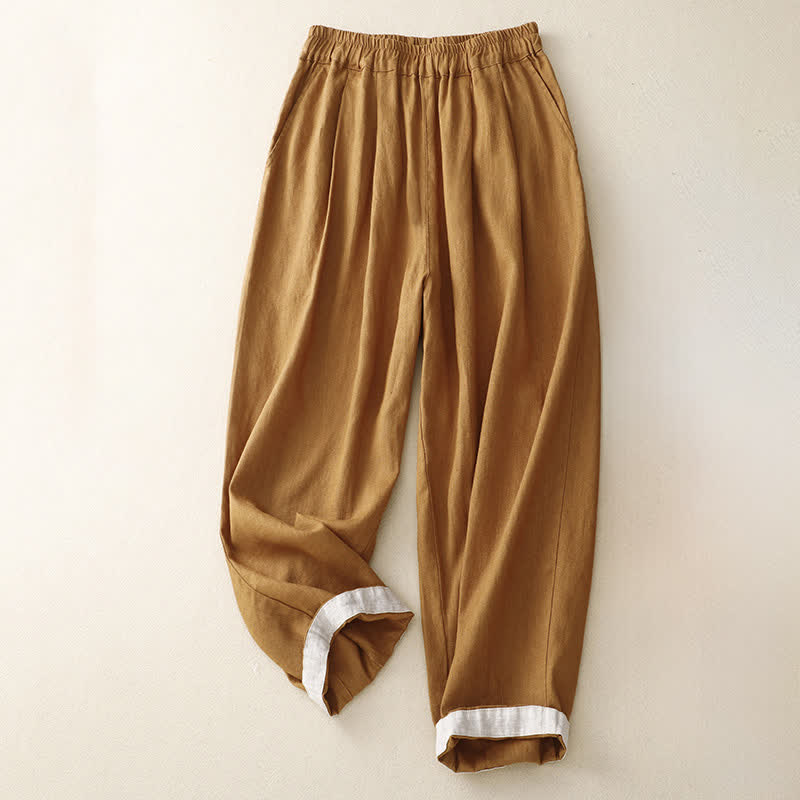 Buddha Stones Sommerliche, schlichte, elastische Hose mit zweifarbigen Bündchen, verkürztem Schnitt und Taschen für Damen - image 16