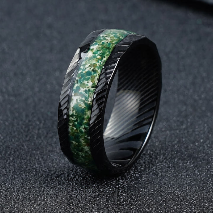 Buddha Stones Ring aus Titanstahl mit facettiertem Naturstein-Inlay - Grün - 21,4 mm - image 0
