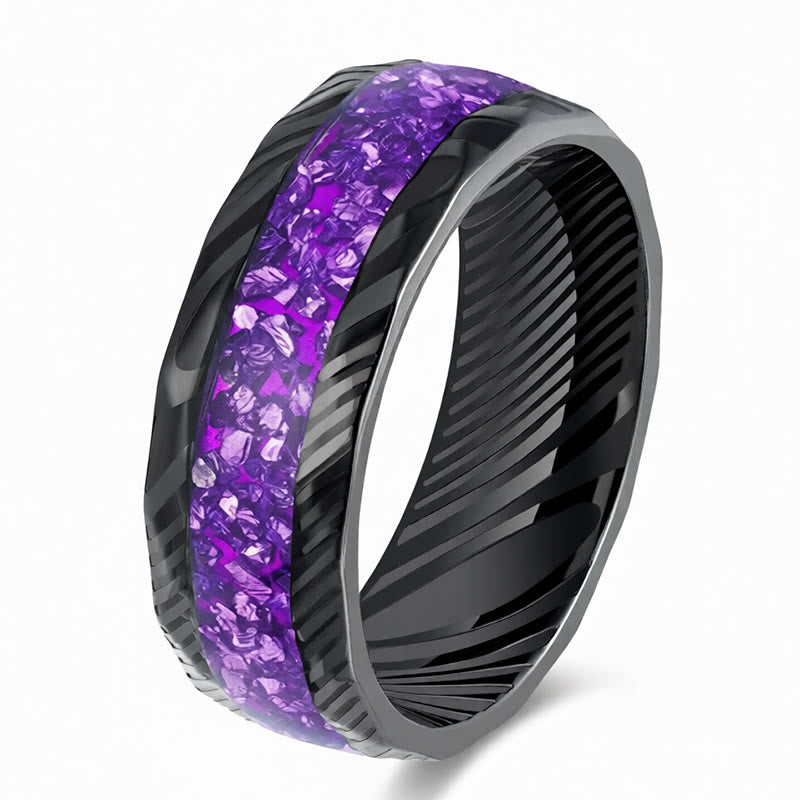 Buddha Stones Ring aus Titanstahl mit facettiertem Naturstein-Inlay - Lila - 21,4 mm - image 5