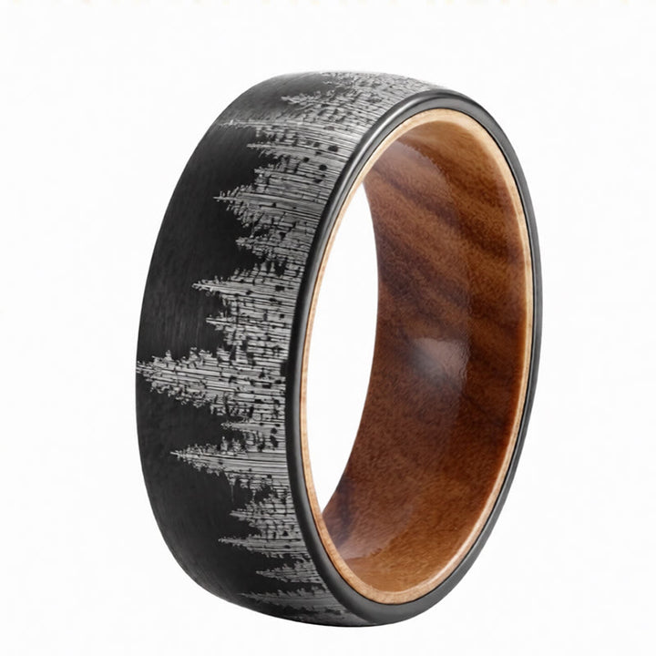 Buddha Stones Ring aus Holz mit Waldmuster und Wolframstahl - image 3