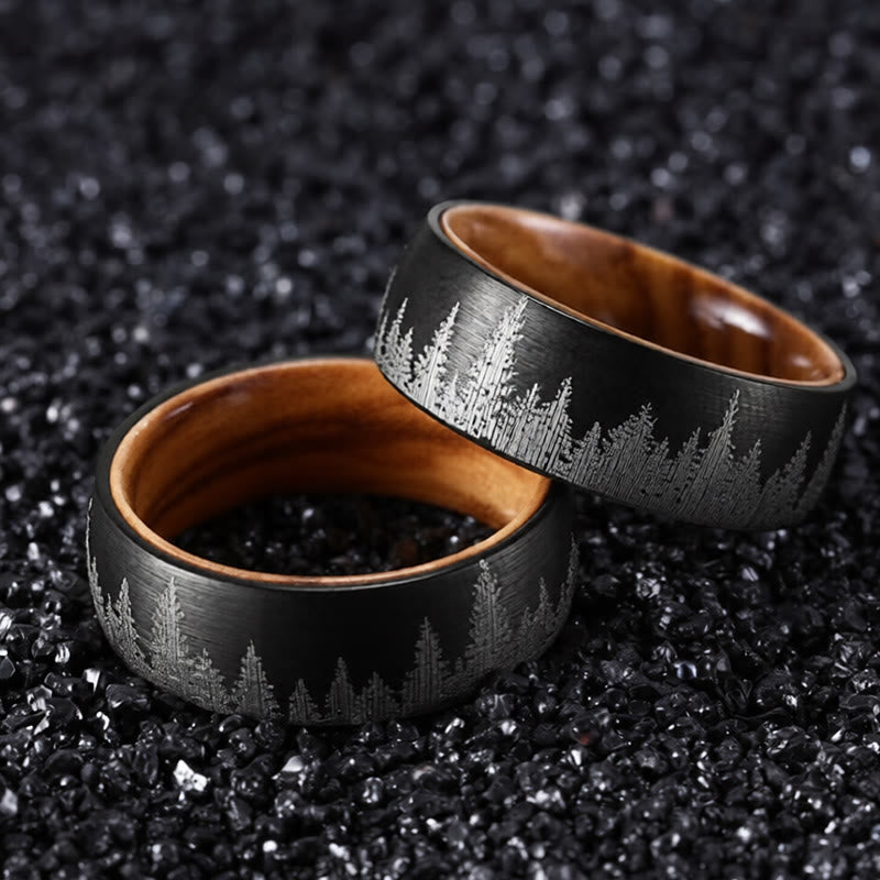 Buddha Stones Ring aus Holz mit Waldmuster und Wolframstahl - Schwarz - 22,7 mm - image 0