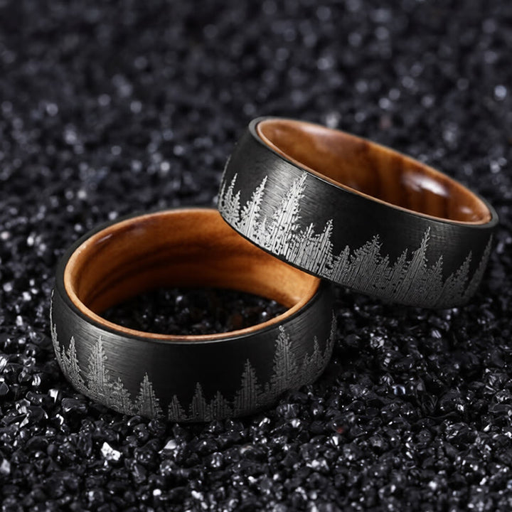 Buddha Stones Ring aus Holz mit Waldmuster und Wolframstahl - Schwarz - 22,7 mm - image 0