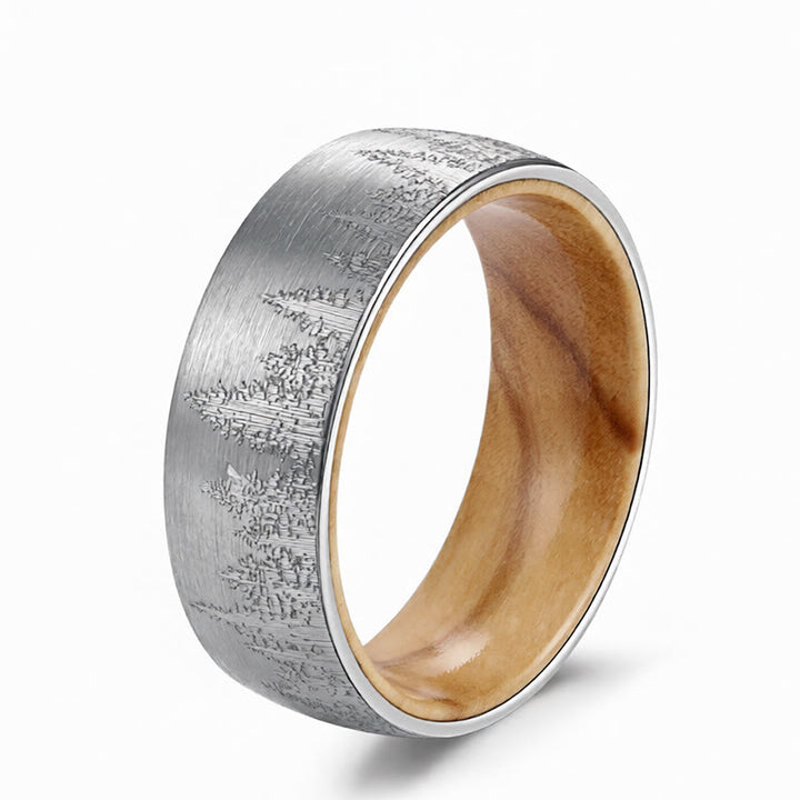 Buddha Stones Ring aus Holz mit Waldmuster und Wolframstahl - Weiß - 22,7 mm - image 4