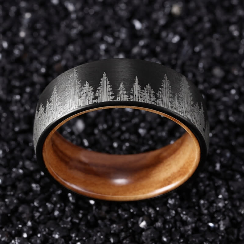 Buddha Stones Ring aus Holz mit Waldmuster und Wolframstahl - image 2