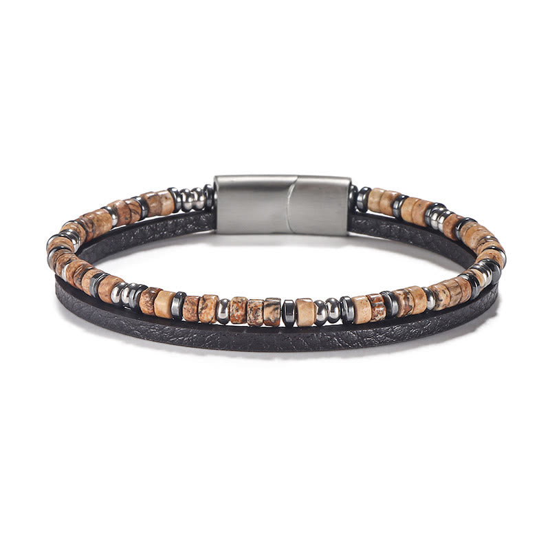 Buddha Stones Lapislazuli-Tigeraugen-Perlen-Balance-Lederarmband - Tigerauge (Handgelenkumfang: 18-19 cm) - Rondelle-Perlen, runde Abstandshalterperlen - image 8