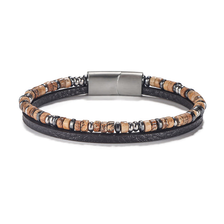 Buddha Stones Lapislazuli-Tigeraugen-Perlen-Balance-Lederarmband - Tigerauge (Handgelenkumfang: 18-19 cm) - Rondelle-Perlen, runde Abstandshalterperlen - image 8