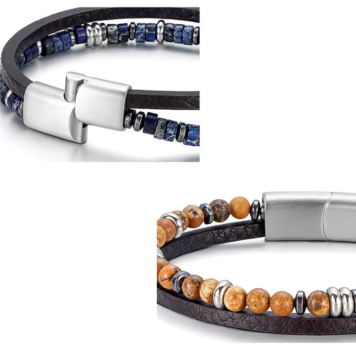Buddha Stones Lapislazuli-Tigeraugen-Perlen-Balance-Lederarmband - image 12