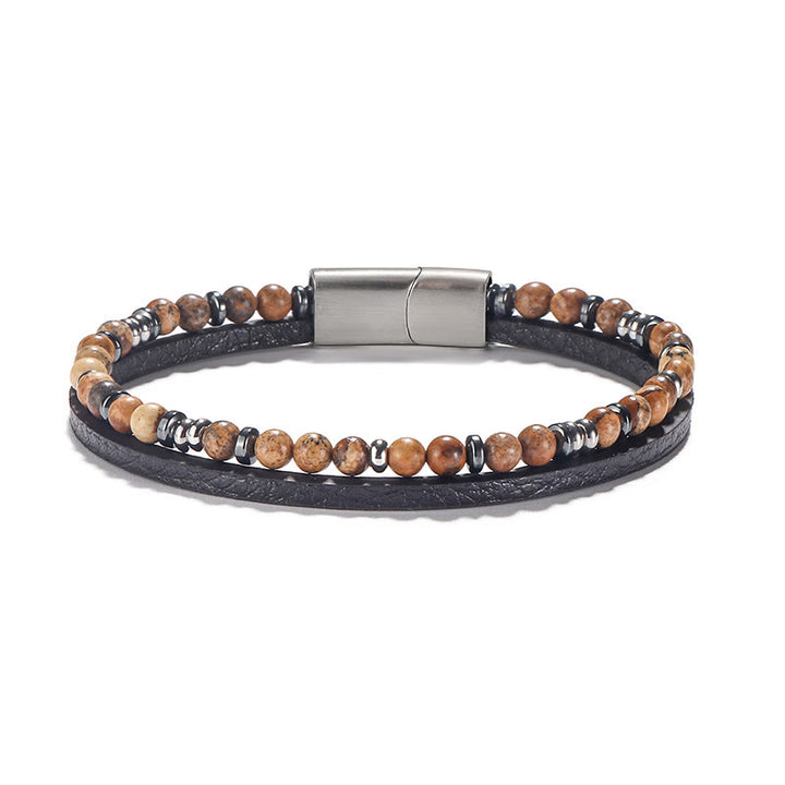 Buddha Stones Lapislazuli-Tigeraugen-Perlen-Balance-Lederarmband - Tigerauge (Handgelenkumfang: 18-19 cm) - Runde Perlen, runde Abstandshalterperlen - image 6