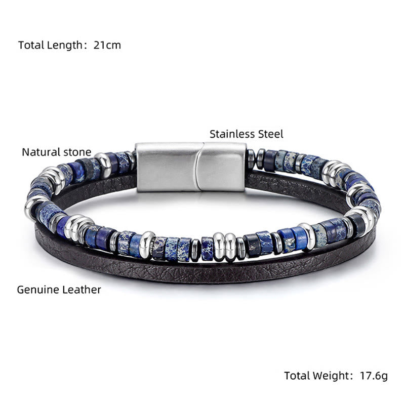 Buddha Stones Lapislazuli-Tigeraugen-Perlen-Balance-Lederarmband - image 4