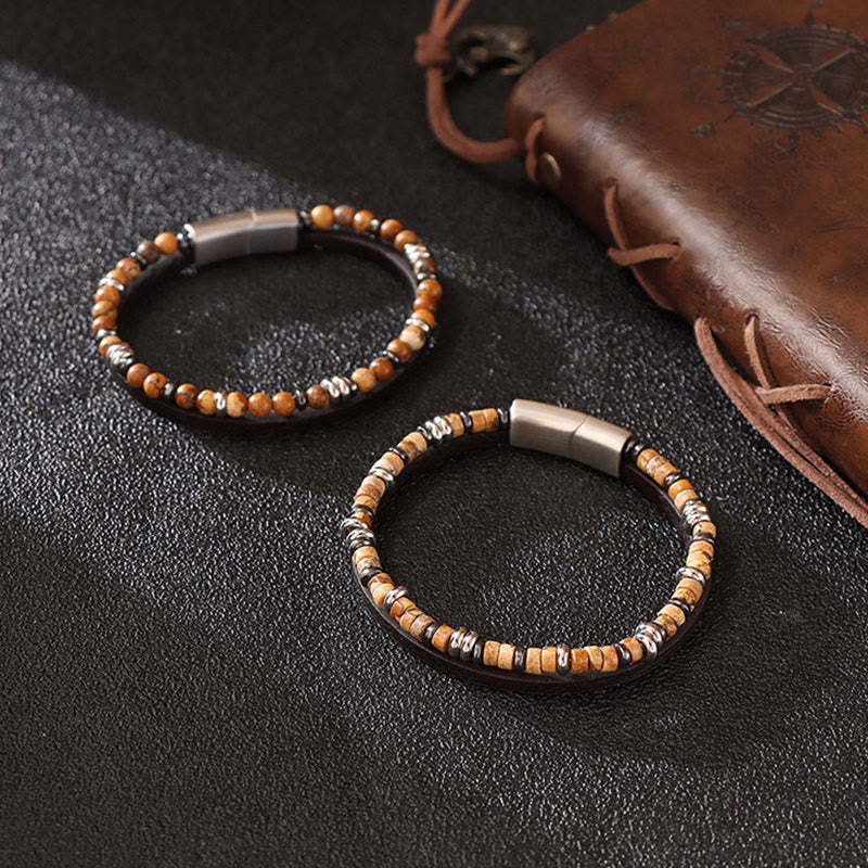 Buddha Stones Lapislazuli-Tigeraugen-Perlen-Balance-Lederarmband - image 11