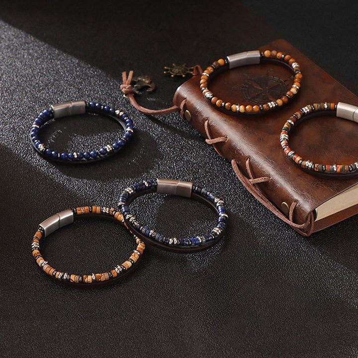 Buddha Stones Lapislazuli-Tigeraugen-Perlen-Balance-Lederarmband - image 10