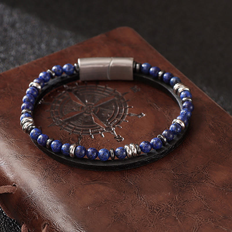 Buddha Stones Lapislazuli-Tigeraugen-Perlen-Balance-Lederarmband - image 0