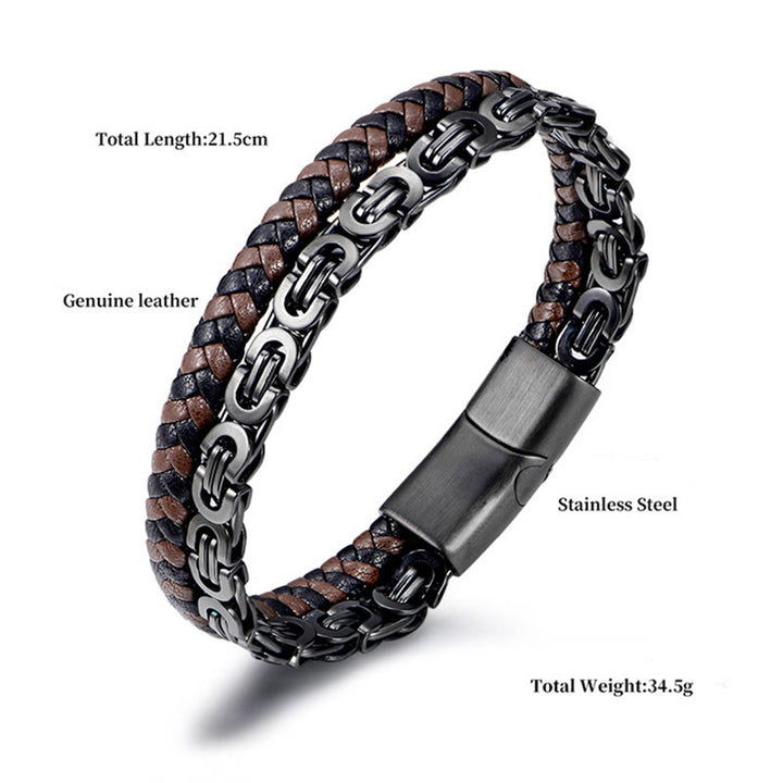 Buddha Stones Gliederketten-Armband mit doppelter Wicklung aus geflochtenem Leder - image 3