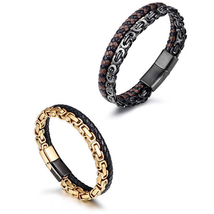 Buddha Stones Gliederketten-Armband mit doppelter Wicklung aus geflochtenem Leder - image 8