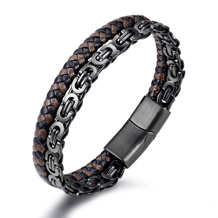 Buddha Stones Gliederketten-Armband mit doppelter Wicklung aus geflochtenem Leder - image 2