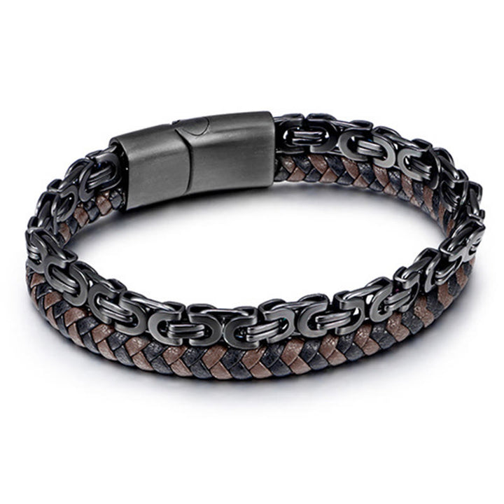 Buddha Stones Gliederketten-Armband mit doppelter Wicklung aus geflochtenem Leder - image 1