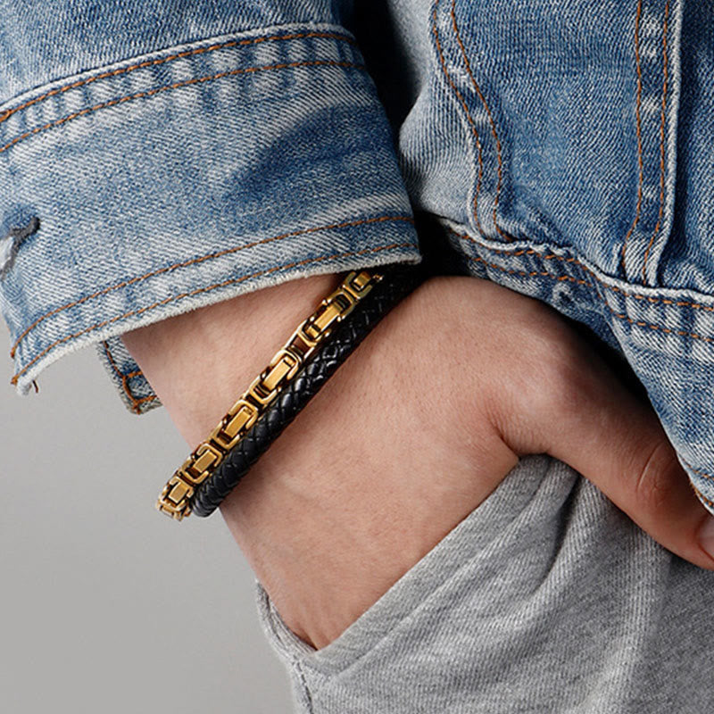 Buddha Stones Gliederketten-Armband mit doppelter Wicklung aus geflochtenem Leder - image 10