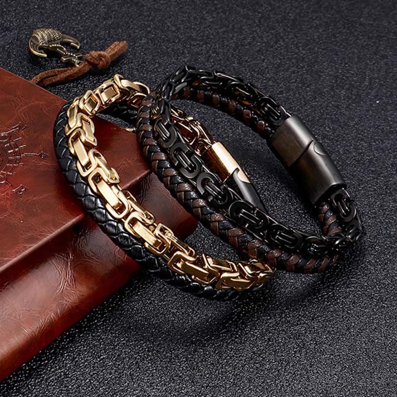 Buddha Stones Gliederketten-Armband mit doppelter Wicklung aus geflochtenem Leder - image 9