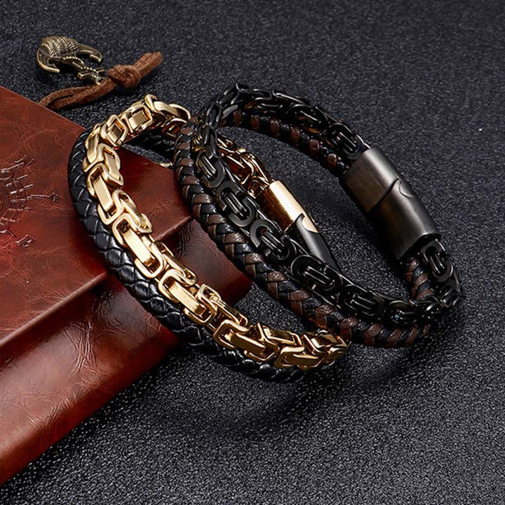 Buddha Stones Gliederketten-Armband mit doppelter Wicklung aus geflochtenem Leder - image 9