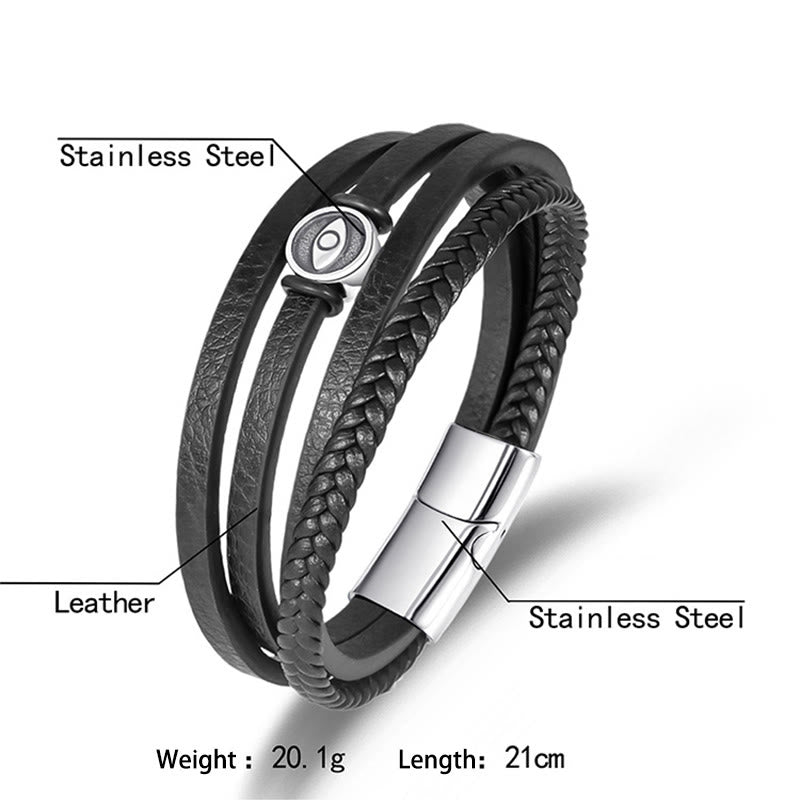 Buddha Stones Mehrlagiges geflochtenes Lederarmband mit bösem Blick - image 2