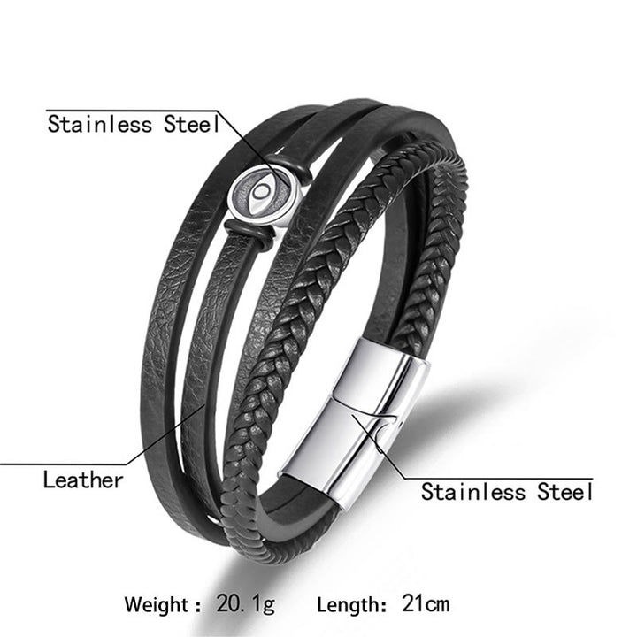 Buddha Stones Mehrlagiges geflochtenes Lederarmband mit bösem Blick - image 2