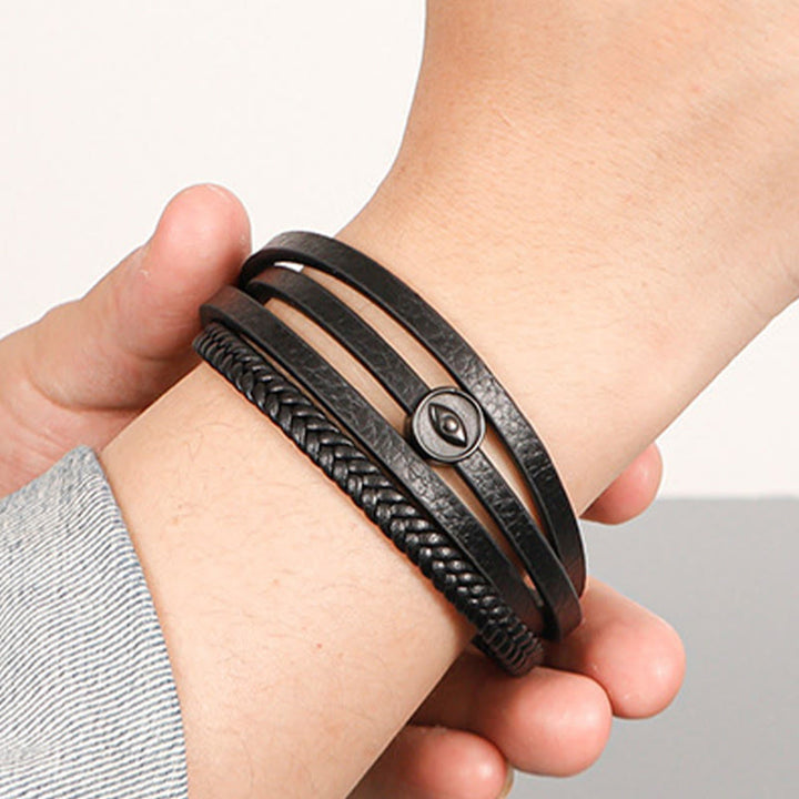 Buddha Stones Mehrlagiges geflochtenes Lederarmband mit bösem Blick - image 10